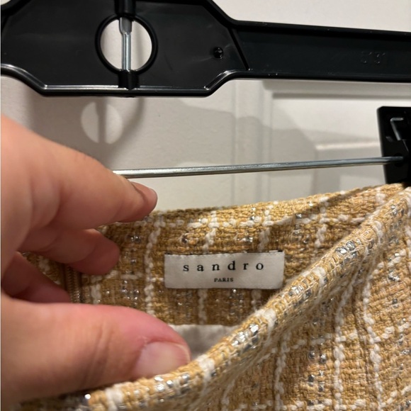 $523 Sandro Women Beige Tweed High Waist Metallic A-Line Mini Short Skirt Size 1 - Picture 4 of 6